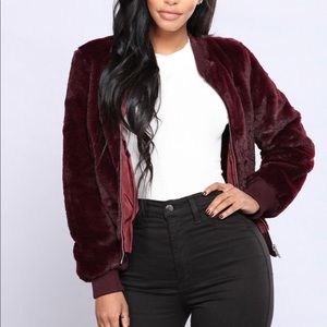 Plum faux fur coat